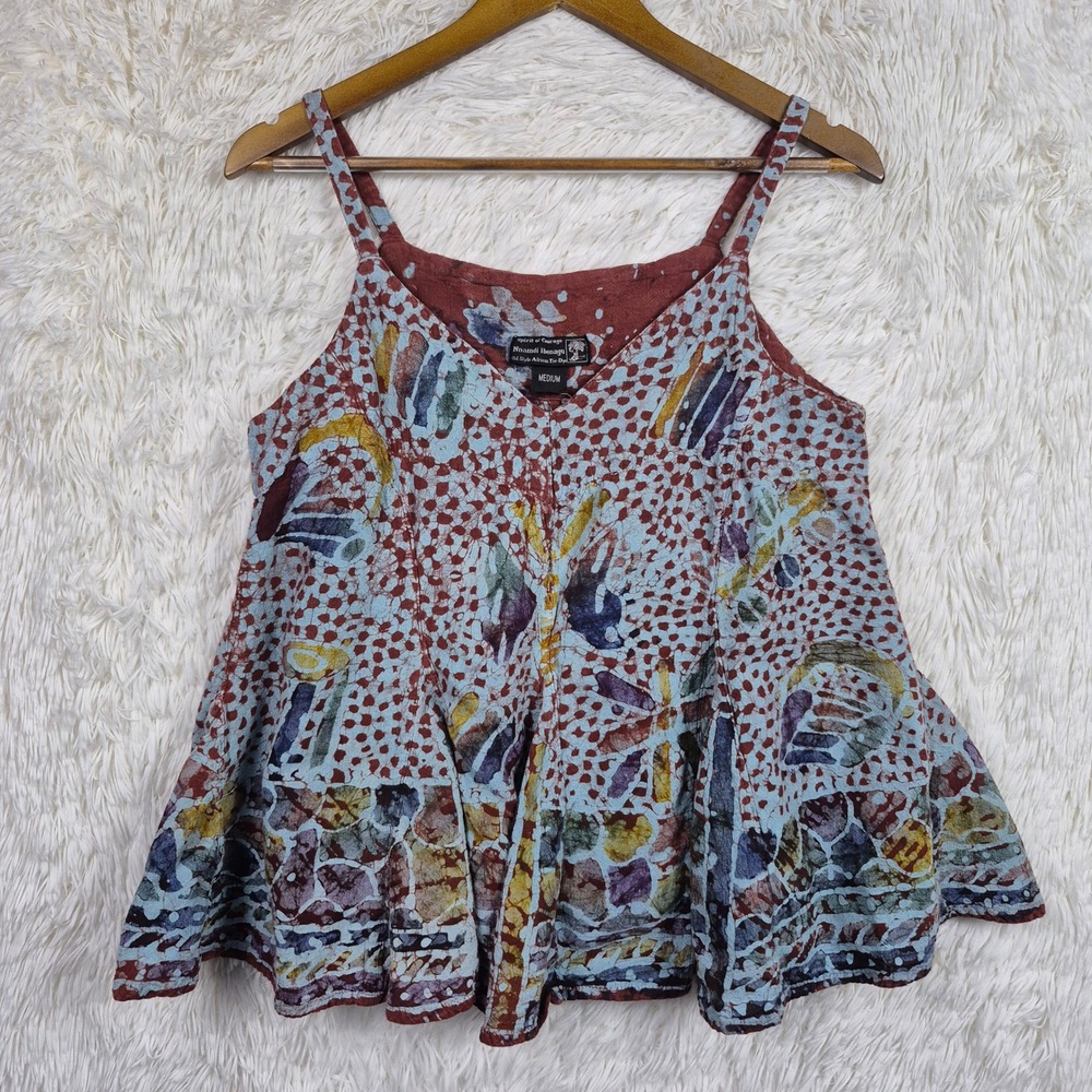 Nnamdi Ibenagu Spirit of Courage Hand Batik Cotton Tie Dye Peplum Cami Top Med
